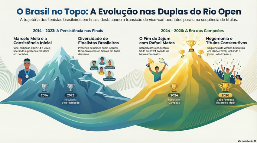 Gráfico mostra os brasileiros que chegaram à final de duplas do Rio Open (Reprodução)