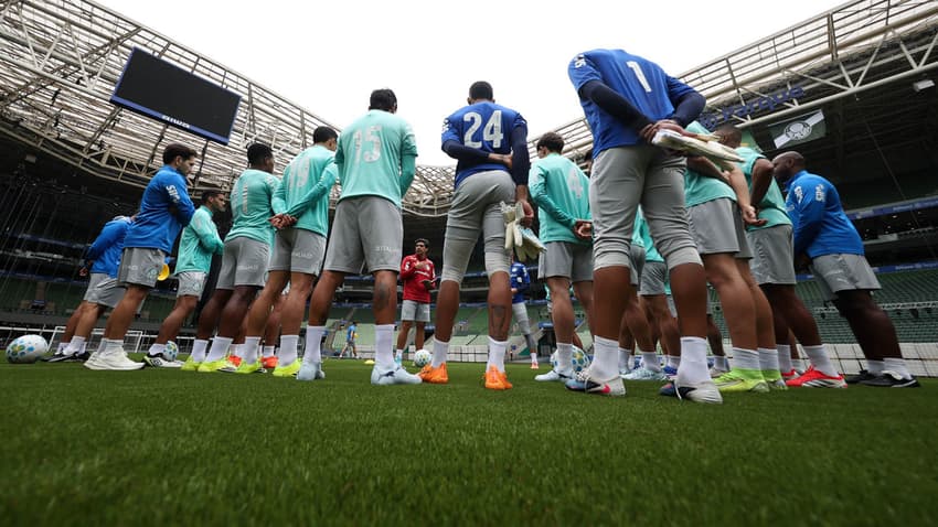 Elenco do Palmeiras no gramado do Allianz Parque (Foto: Cesar Greco/Palmeiras/by Canon)