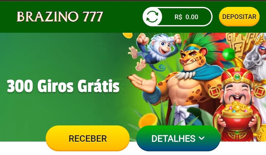 Captura de tela da promoção de 300 giros grátis da Brazino777.