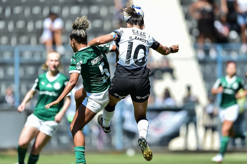 Andressa Alves comemora gol pelo Corinthians, contra o Palmeiras, no último jogo entre as equipes pelo Brasileirão Feminino, em abril de 2025. (Foto: CBF/Flickr)