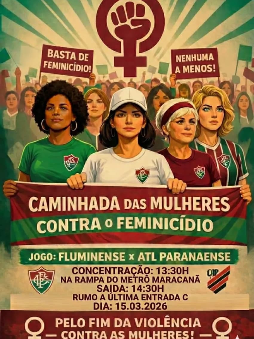 Torcedoras do Fluminense organizam ato contra o feminicídio antes de partida contra o Athletico-PR (Foto: Reprodução)