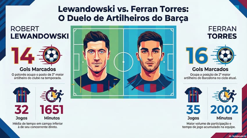 Comparação entre Lewandowski e Ferran Torres na atual temporada do Barcelona