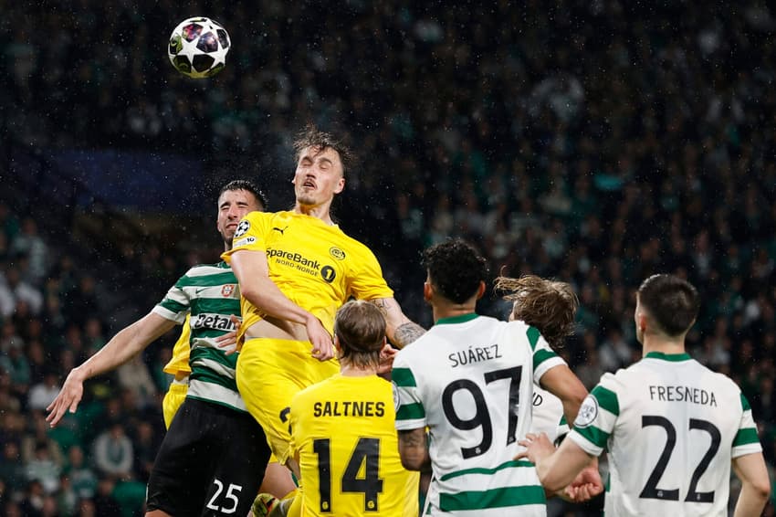 Jogadores do Sporting e Bodo/Glimt em ação na Champions (Foto: Filipe Amorim/AFP)