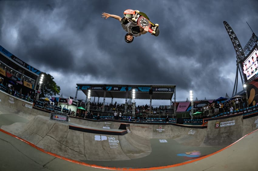 Kalani Konig durante a final do Mundial de Skate 