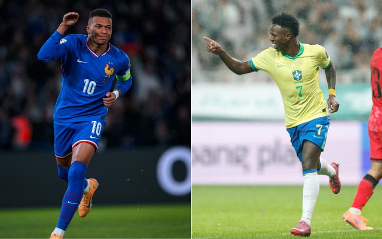 Mbappé e Vini Jr em ação por França e Brasil