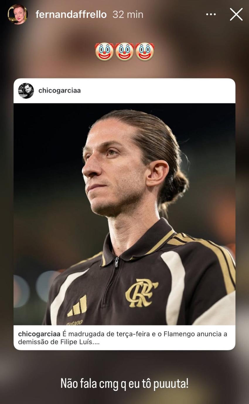 Publicação de irmã de Jorginho sobre demissão de Filipe Luís no Flamengo (Foto: Reprodução)