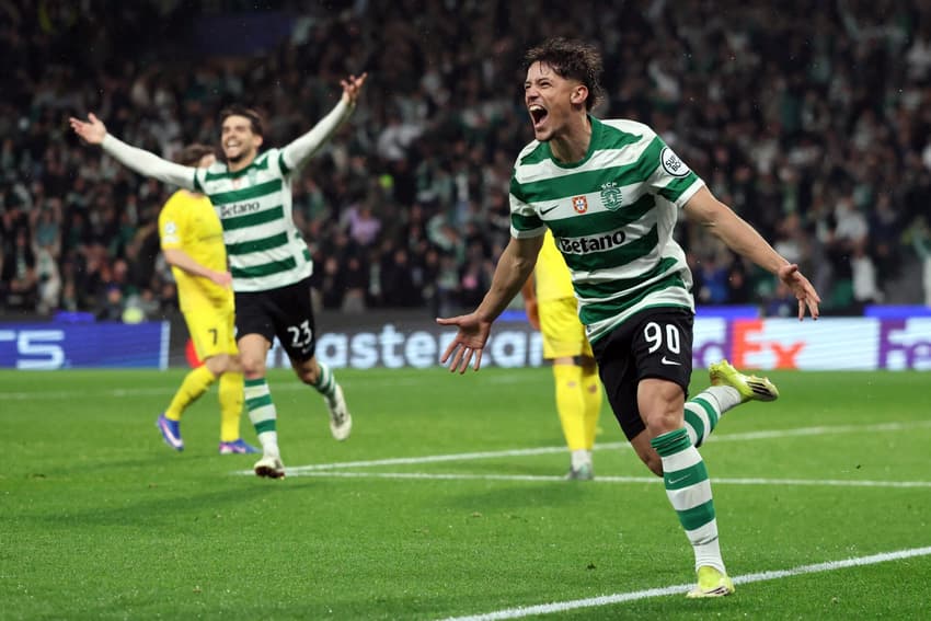 Rafael Nel comemora gol do Sporting sobre o BodoGlimt, pela Champions League