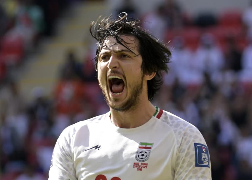 Sardar Azmoun comemora gol para o Irã contra País de Gales na Copa do Mundo de 2022 (Foto: André Ricardo / Agência Enquadrar)