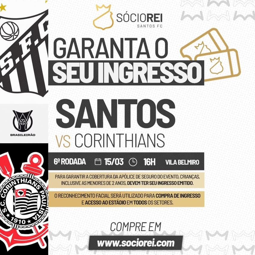 Santos divulga detalhes da venda dos ingressos para clássico contra o Corinthians. (Foto: Divulgação/ Santos FC)
