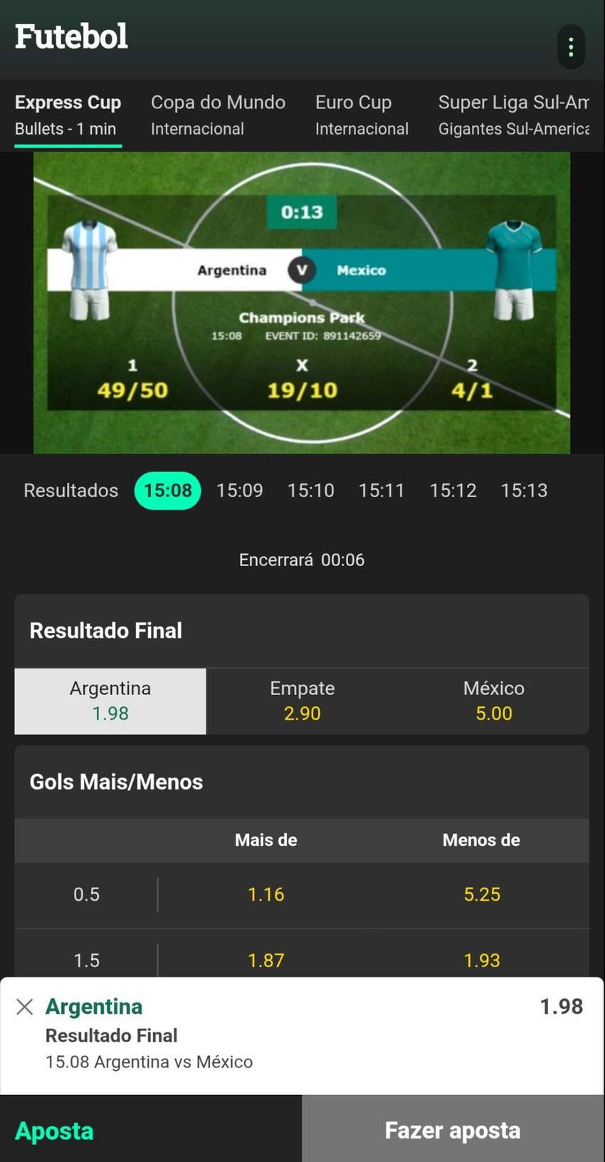 Captura de tela mostra como apostar no futebol virtual bet365.