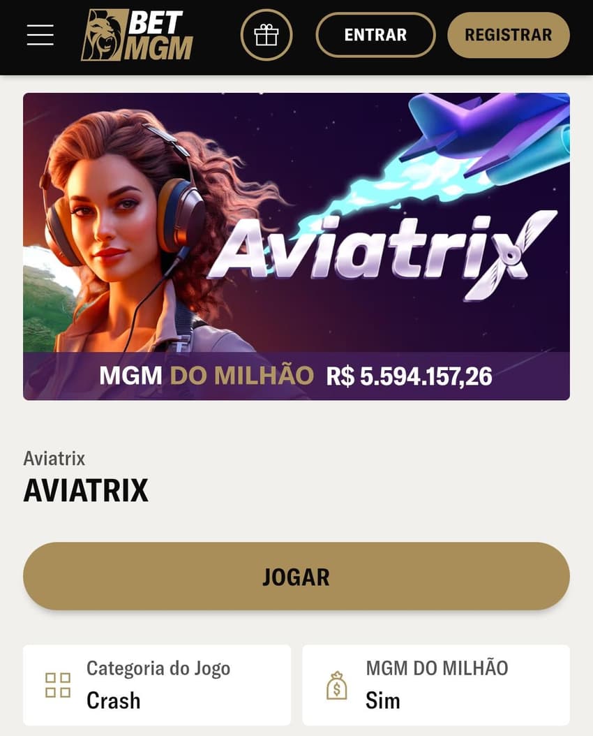 Captura de tela do crash game Aviatrix na BetMGM.