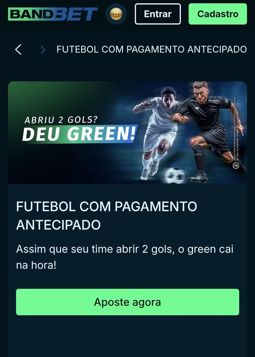Captura de tela da oferta de Pagamento Antecipado na BandBet com os detalhes do bônus.