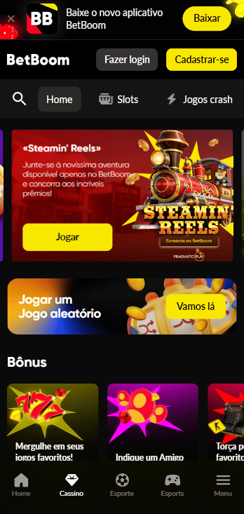 Página inicial do cassino BetBoom com o slot exclusivo Steamin Reels