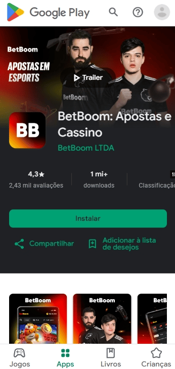 Página da Google Play para download do aplicativo BetBoom