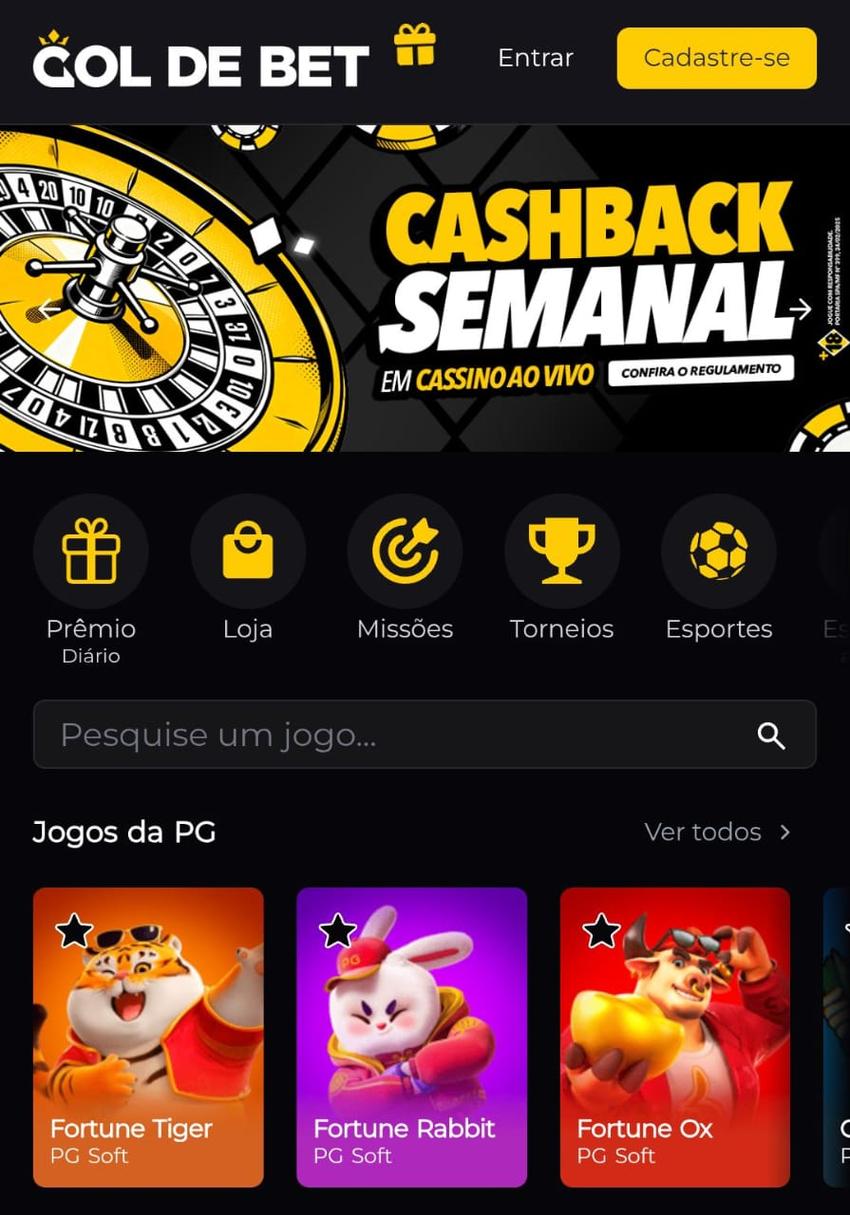 Captura de tela do bônus de cashback do cassino Gol de Bet.