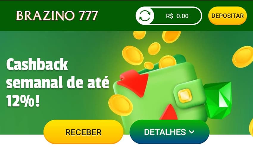 Captura de tela da promoção de cashback semanal na Brazino777.