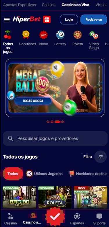 Cassino ao vivo na HiperBet com destaque para o Mega Ball 100x