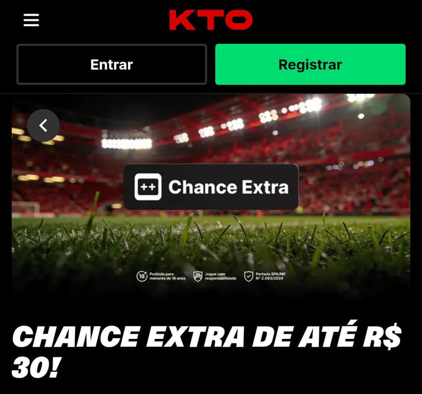 Captura de tela da aposta grátis KTO Chance Extra.