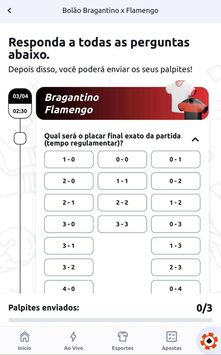 Captura de tela do Bolão do Flamengo na Betano.