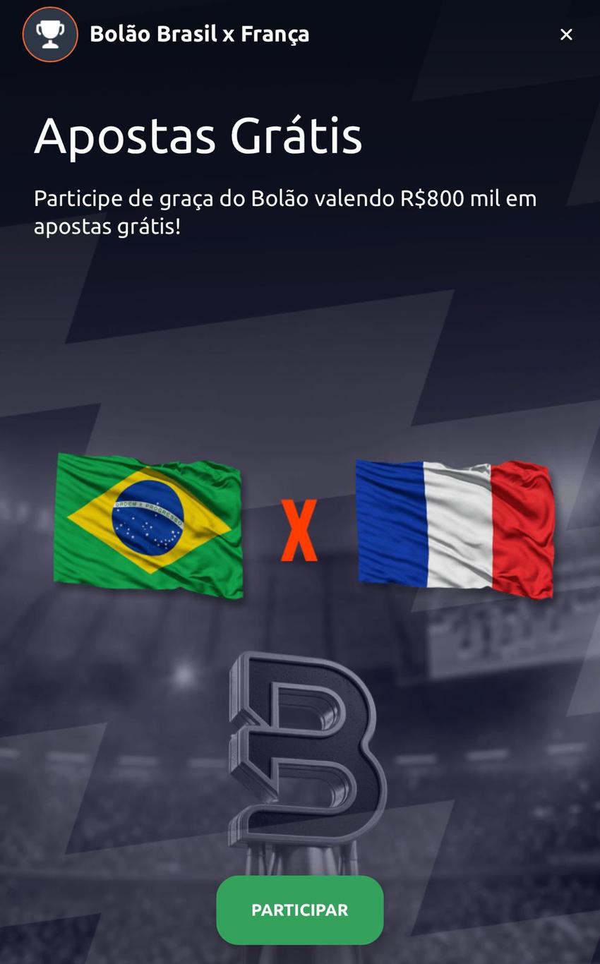 Captura de tela do Bolão Brasil x França na Betano.