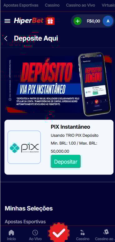 Depósito a partir de R$1 por Pix na HiperBet