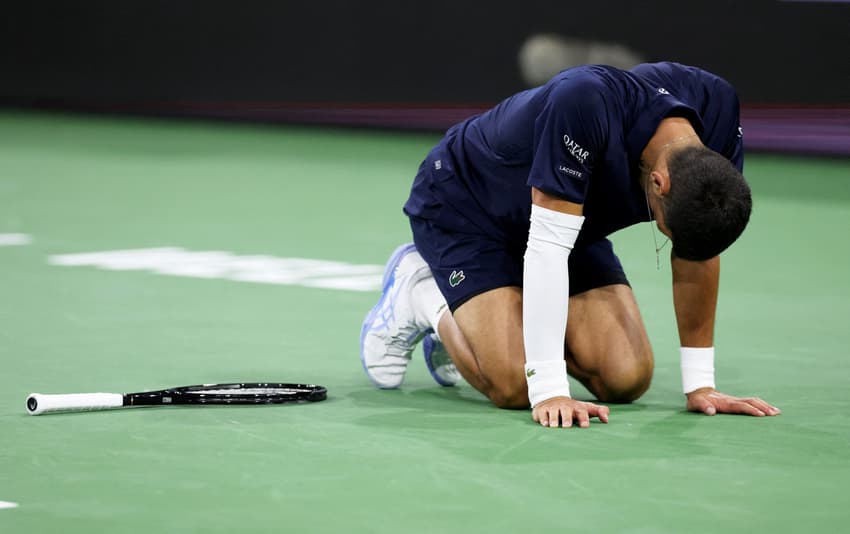Novak Djokovic durante partida contra Draper no Indian Wells (Foto: CLIVE BRUNSKILL / GETTY IMAGES NORTH AMERICA / Getty Images via AFP)