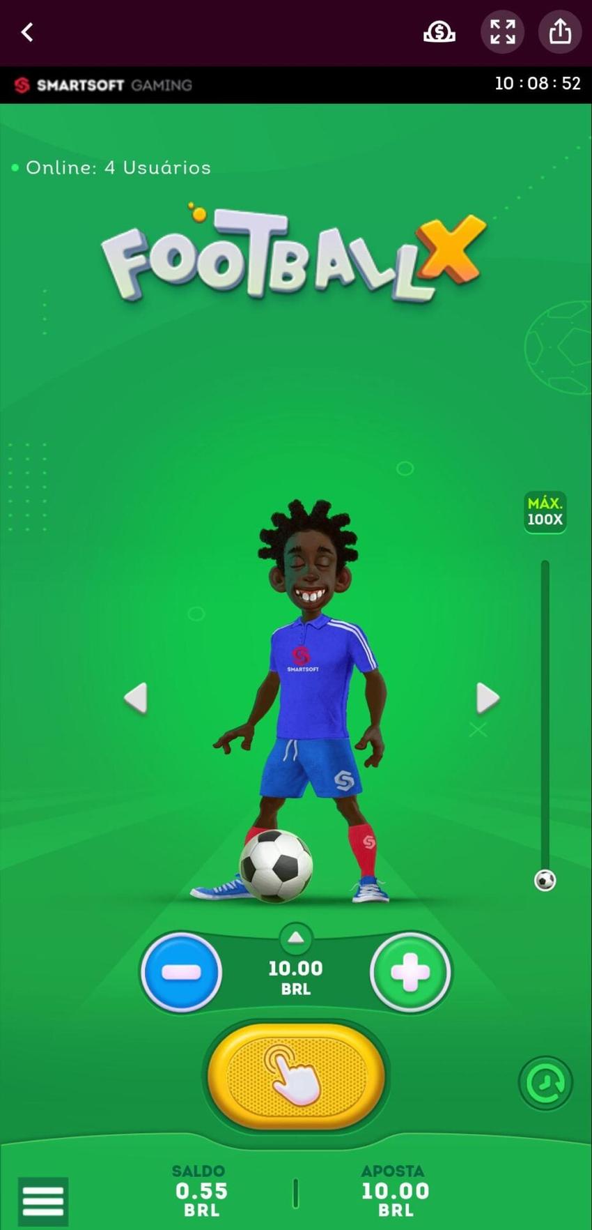 Captura de tela do crash game FootballX na Superbet.