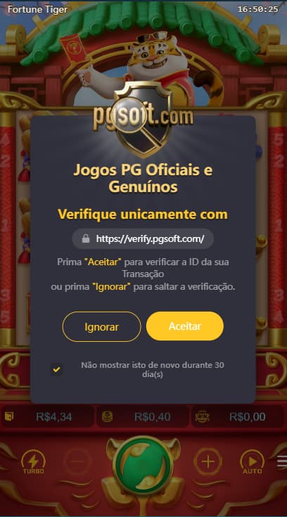 Tela inicial do jogo Fortune Tiger na Novibet com aviso de autenticidade