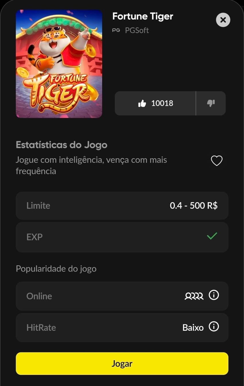 Captura de tela da página do jogo Fortune Tiger na BetBoom com botão para jogar e detalhes técnicos.