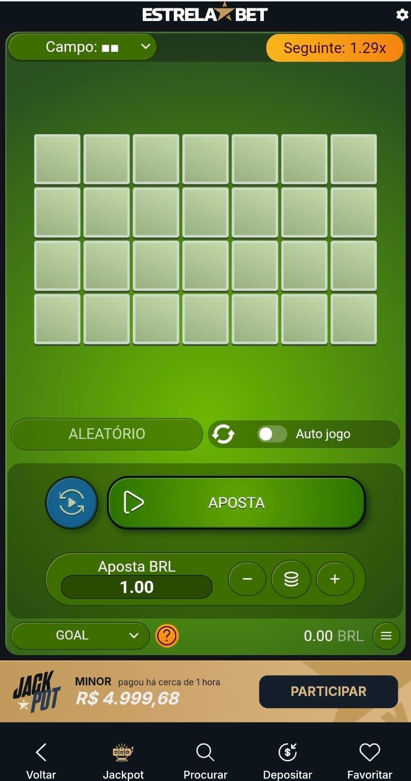 Captura de tela do jogo Goal na EstrelaBet, um dos melhores crash games com temática de futebol.