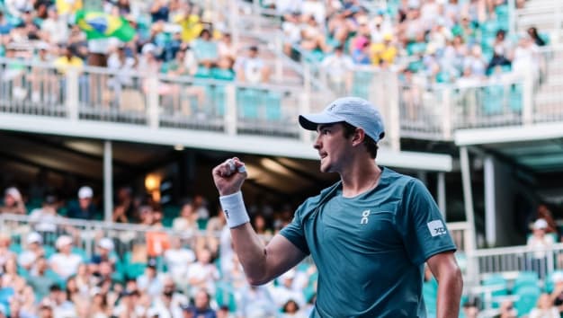 O brasileiro João Fonseca na estreia no Masters 1000 de Miami (Foto: Divulgação)