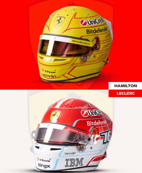 Os capacetes de Lewis Hamilton e Charles Leclerc (Foto: F1)