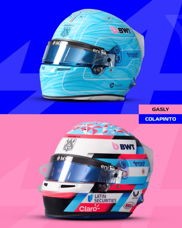 Os capacetes de Pierre Gasly e Franco Colapinto (Foto: F1)