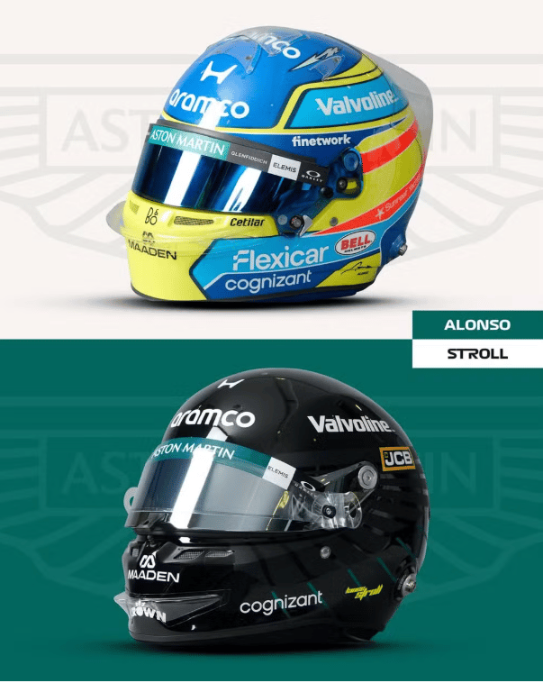 Os capacetes de Fernando Alonso e Lance Stroll (Foto: F1)