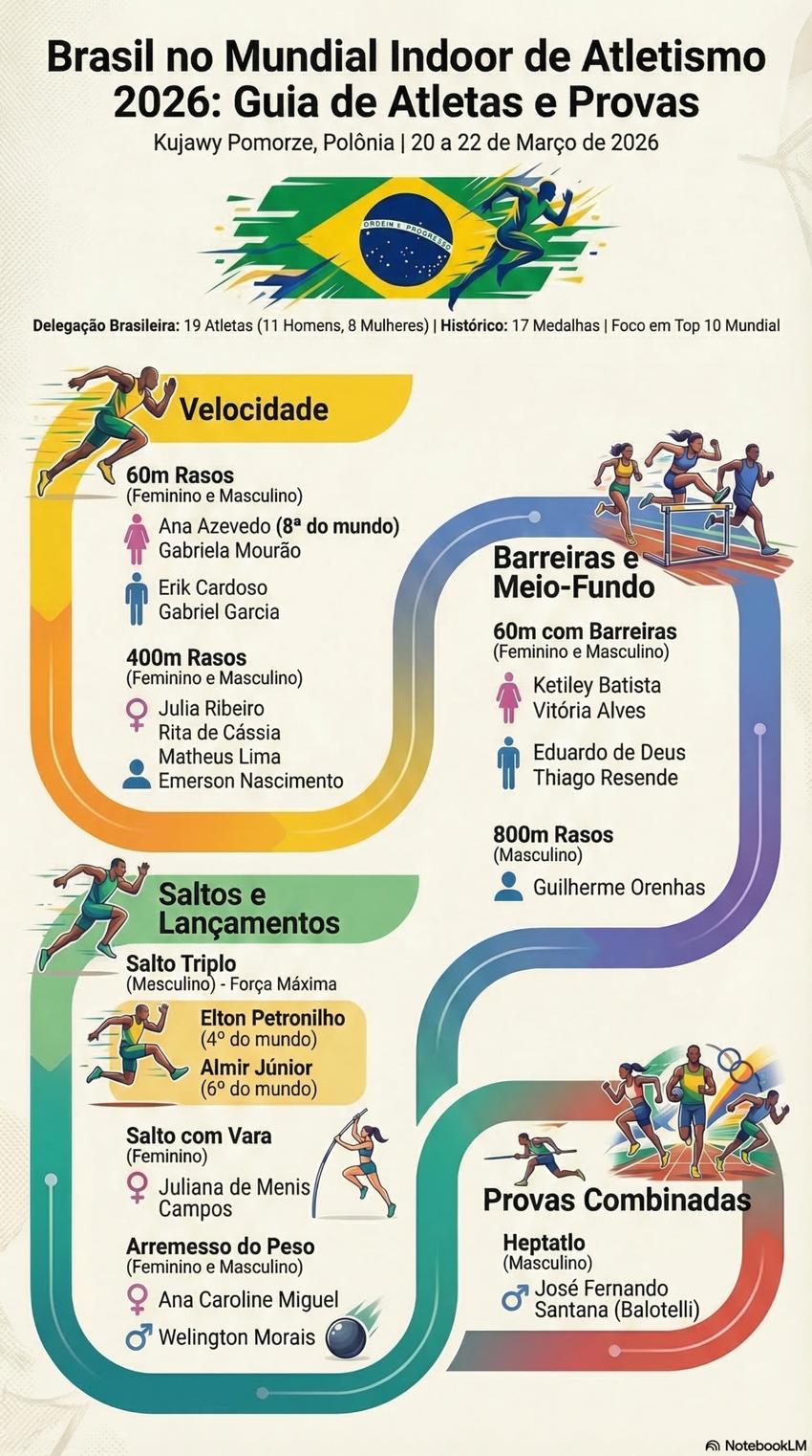 Programa de provas disputadas pelos brasileiros no Mundial Indoor