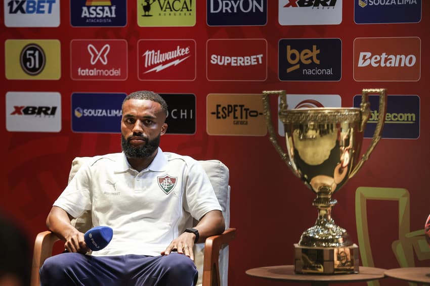 Samuel Xavier, do Fluminense em entrevista coletiva da Final do Campeonato Carioca (Foto: LUCAS MERÇON / FLUMINENSE F.C.)