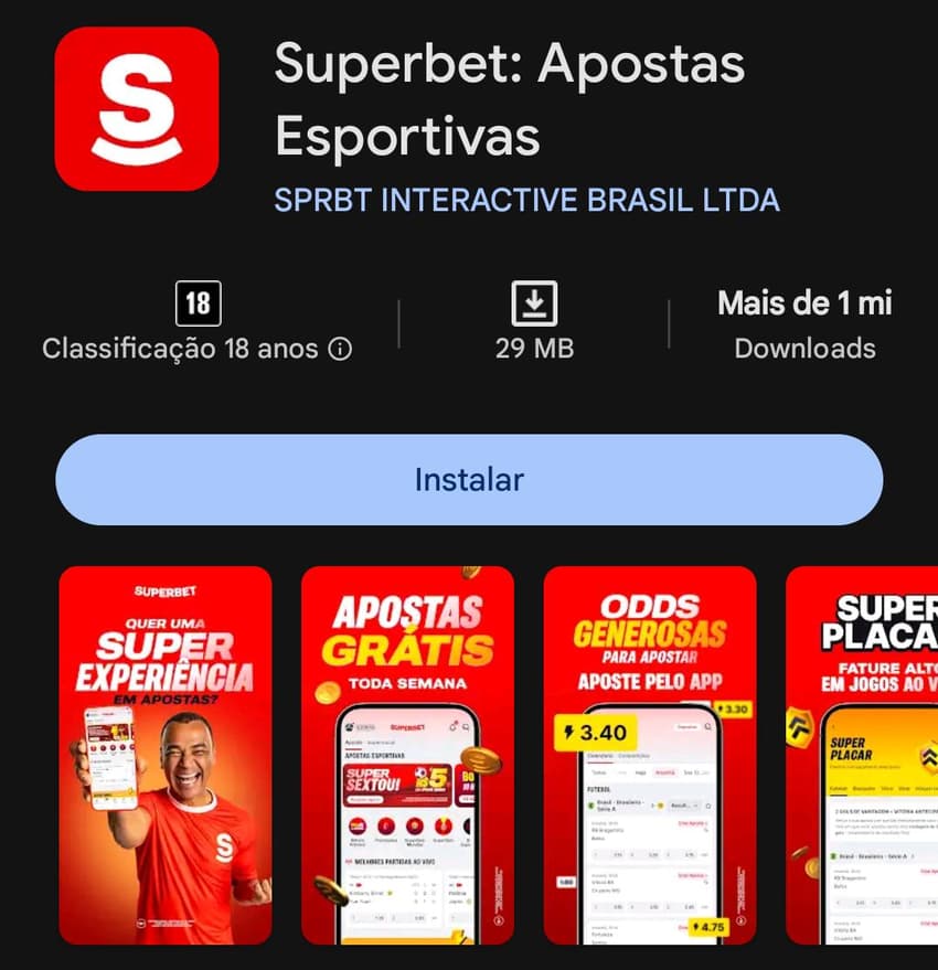 Captura de tela do app de apostas esportivas da Superbet.