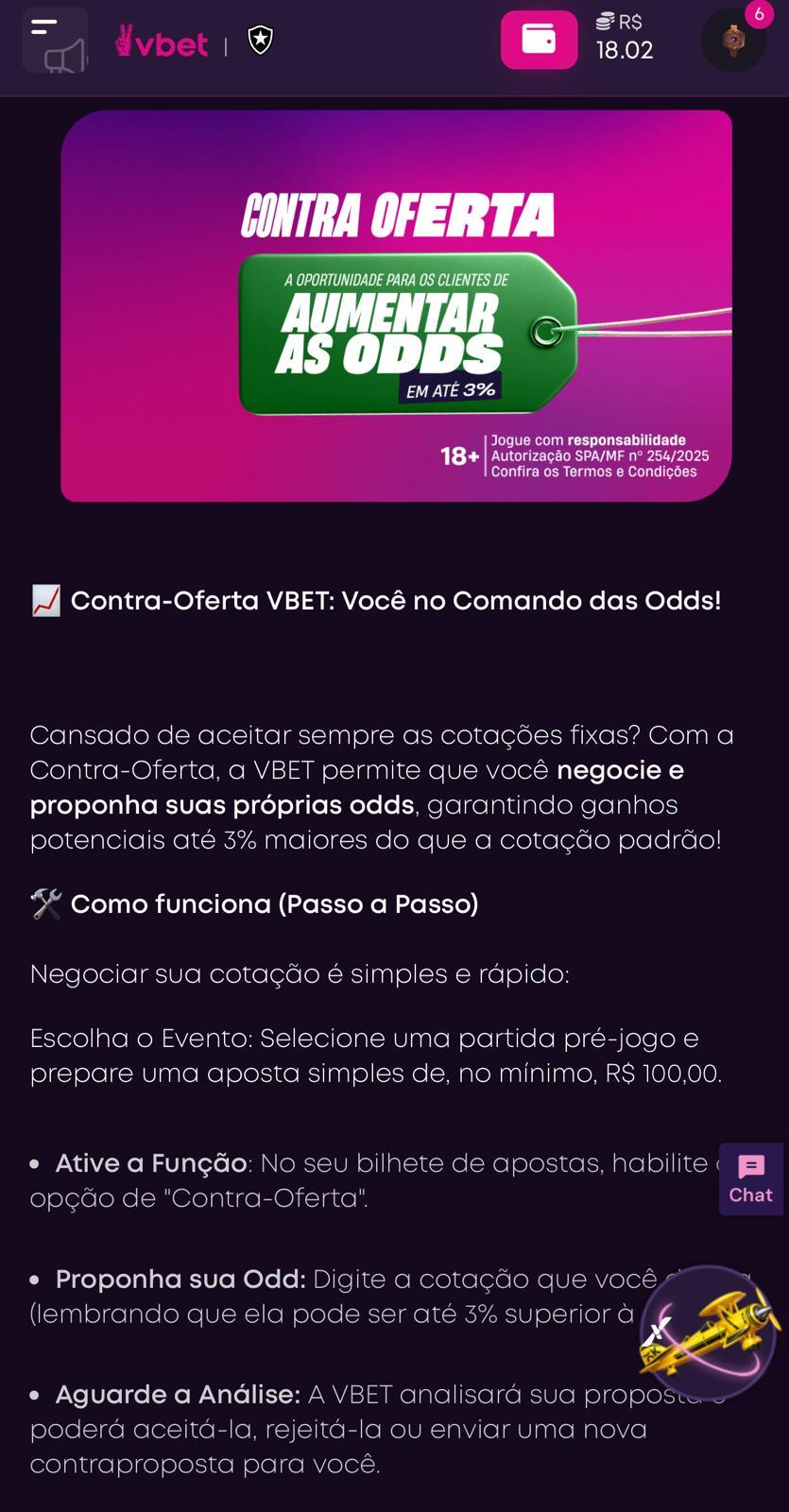 Captura de tela da promoção Contra Oferta na Vbet.