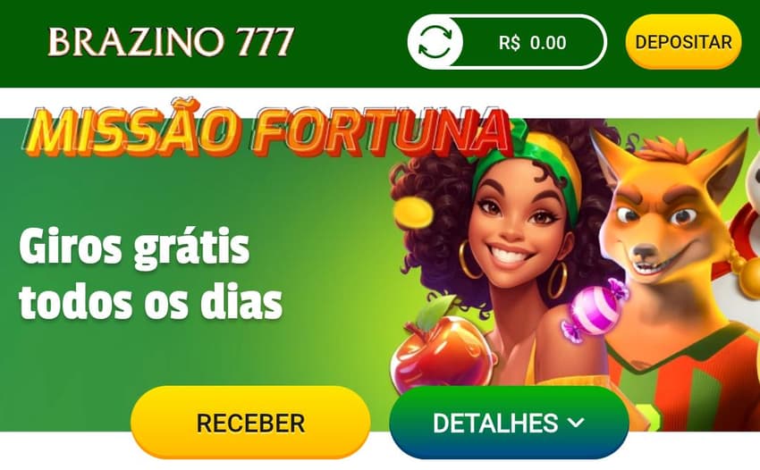 Captura de tela da Missão Fortuna, bônus diário que dá giros extras na Brazino777.