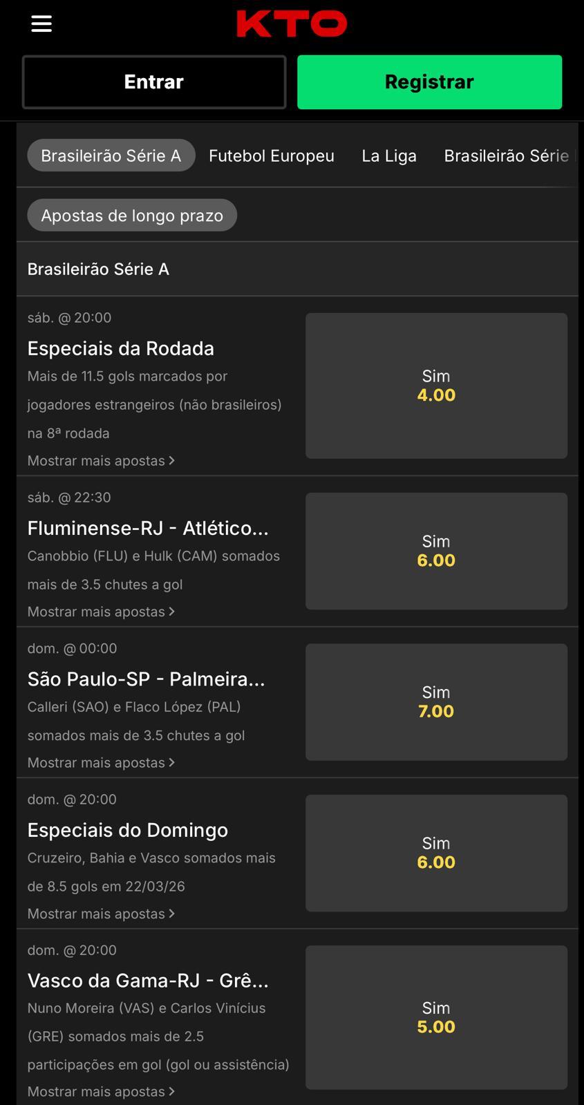 Captura de tela das ofertas para o fim de semana na KTO.