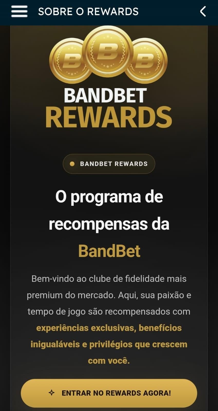 Captura de tela do BandBet rewards com destaques sobre o funcionamento do Programa VIP do site.