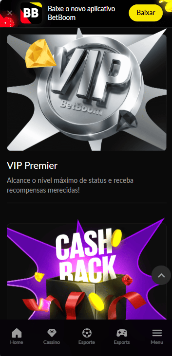 Área de promoções da BetBoom com benefícios VIP Premier