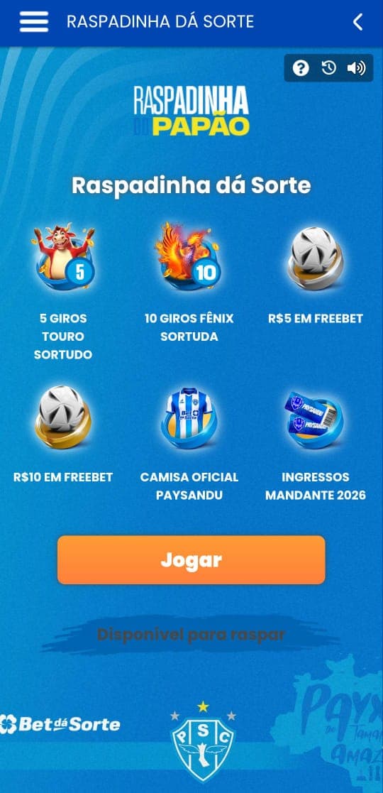 Captura de tela da raspadinha do Papão da Bet Dá Sorte.