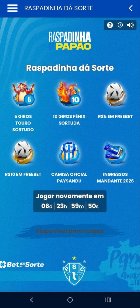 Captura de tela da raspadinha da sorte da Bet Dá Sorte Cassino.