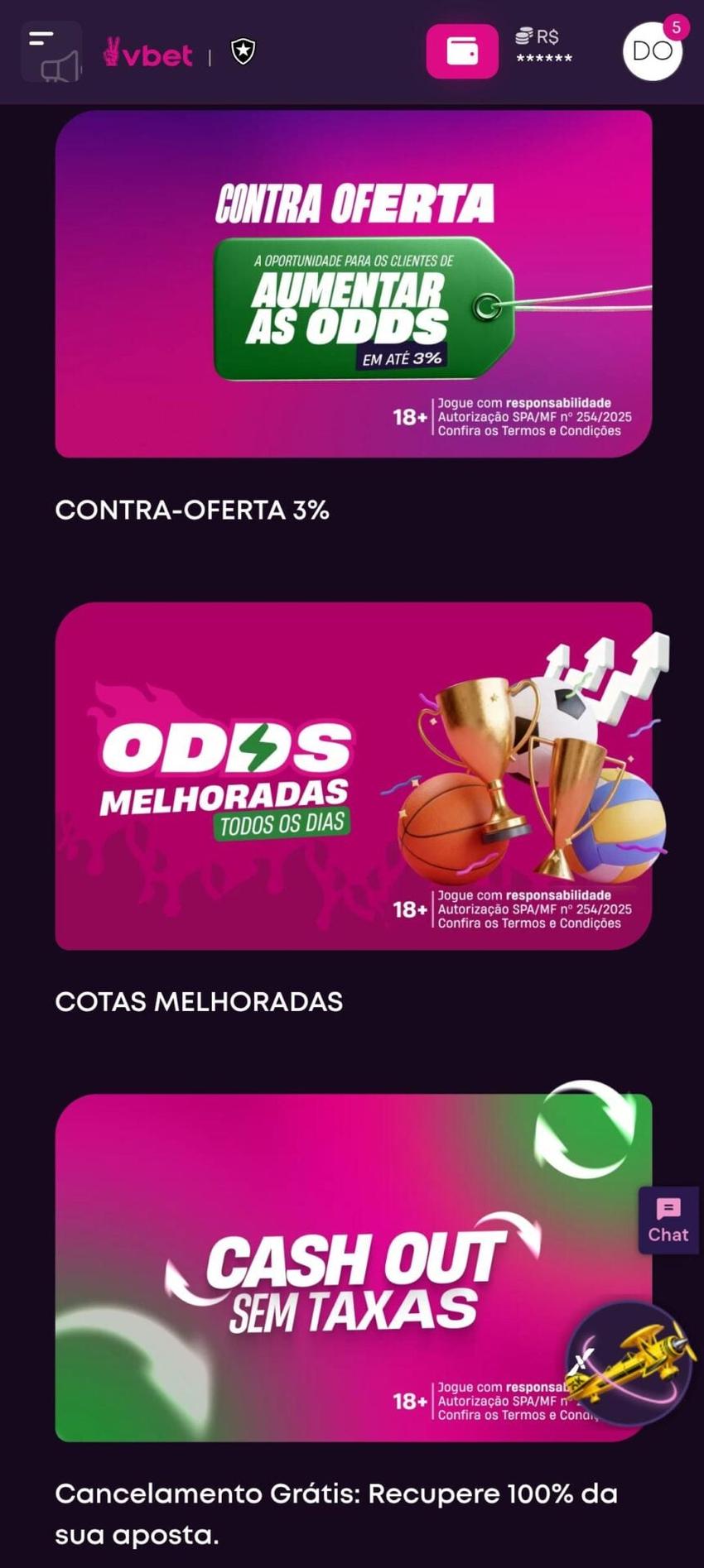 Captura de tela dos recursos avançados da casa de apostas Vbet.