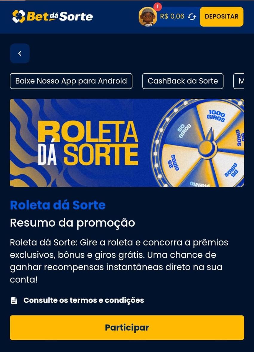 Captura de tela da plataforma nova Bet dá Sorte.