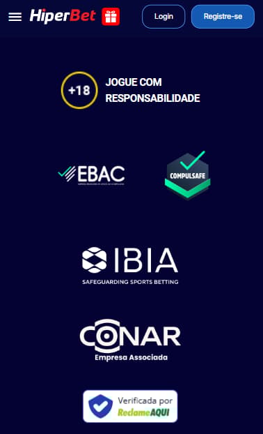 Rodapé da HiperBet com selo da IBI e CONAR