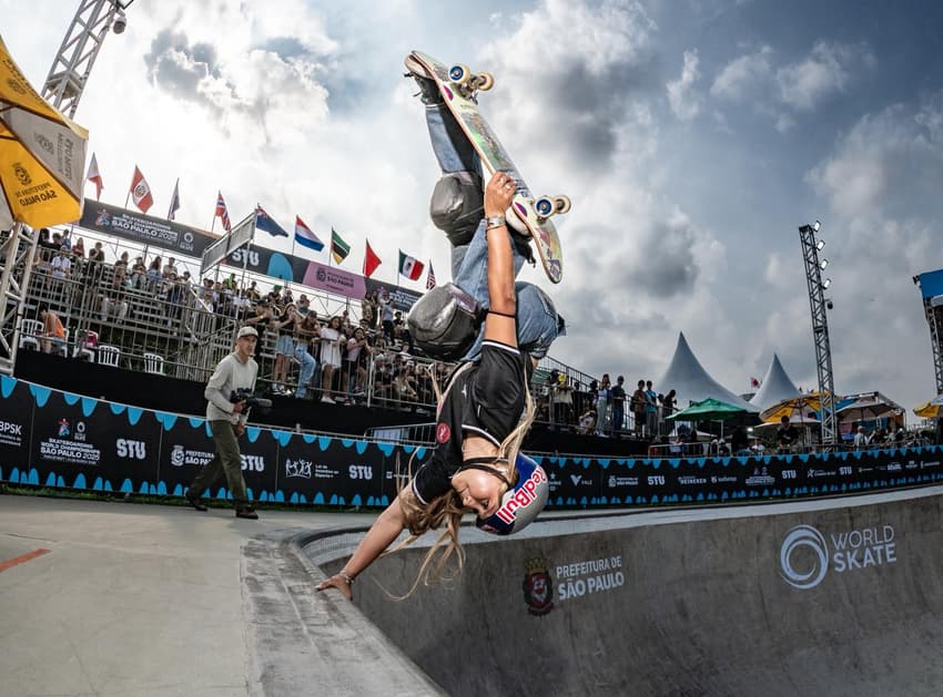 Sky Brown foi o grande nome das eliminatórias do park no Mundial de Skate (Foto: Divulgação/ STU)