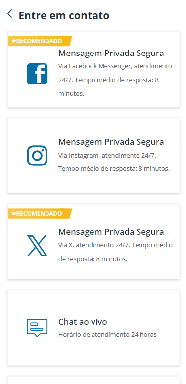 Informações sobre contato nos canais de ajuda da Sportingbet.