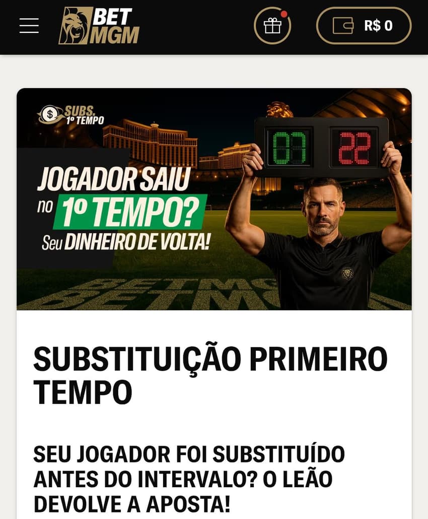 Captura de tela da promoção Substituição Segura da BetMGM.